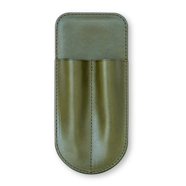 Kumano Leather Pen Holster (Green/Two Pens)