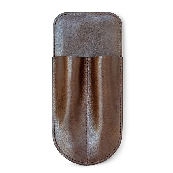 Kumano Leather Pen Holster (Dark Brown/Two Pens)