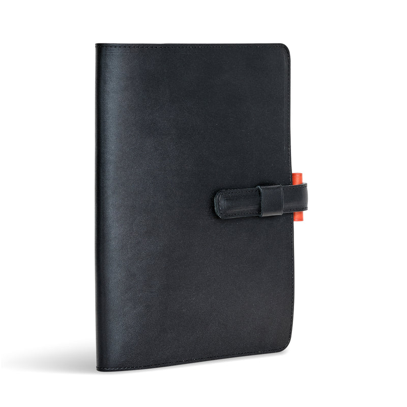 Yokohama A5 Leather Notebook Cover (Black/Orange)
